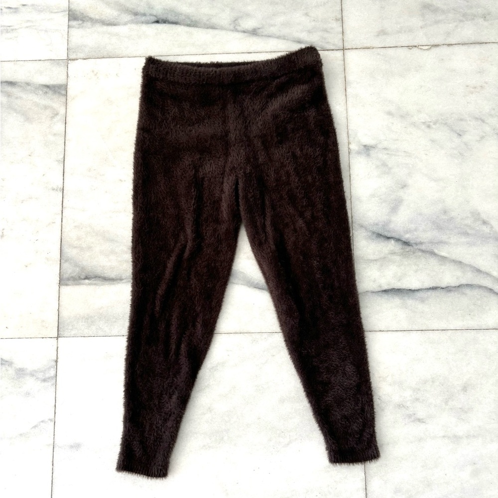 Express Pants Faux Fur Brown Elastic Waist Pull On Ankle Womens M Cozy Casual